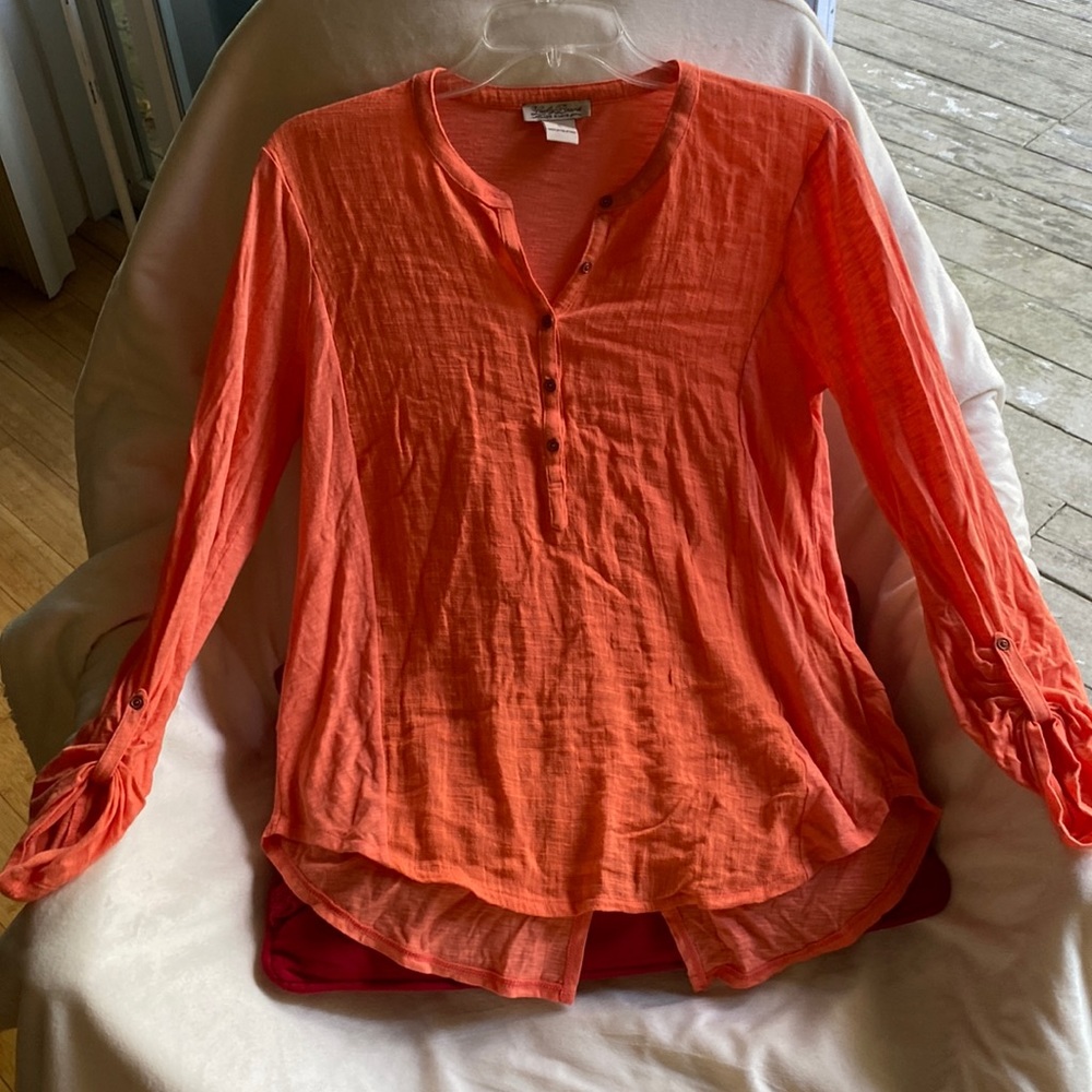 Lucky Brand Linen Stretch Cotton Adjustable Sleeves  Blouse NeverUsed